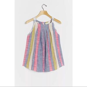 NEW Anthropologie Krisha Striped Swing Tank Top Button Back Blouse Medium Petite